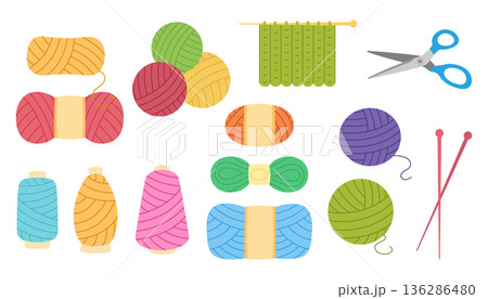 A set of threads and tools for sewing and knitting. Vector illustration on a white background 136286480