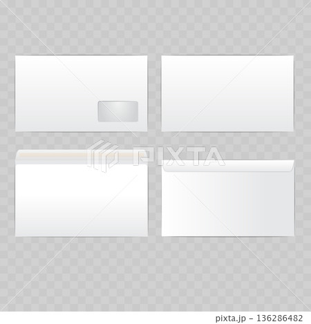 Realistic White Envelope Mockup Set (DL Size). Vector Mail Stationery Template with Window, Front and Back View. Realistic White Envelope Mockup Set (DL Size). Vector Mail Stationery Template with Window, Front and Back View. 136286482