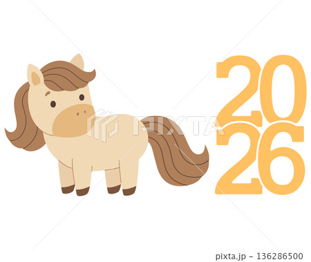 New year symbol design horse and numbers 2026. Happy New Year. Vector illustration in flat style. 136286500