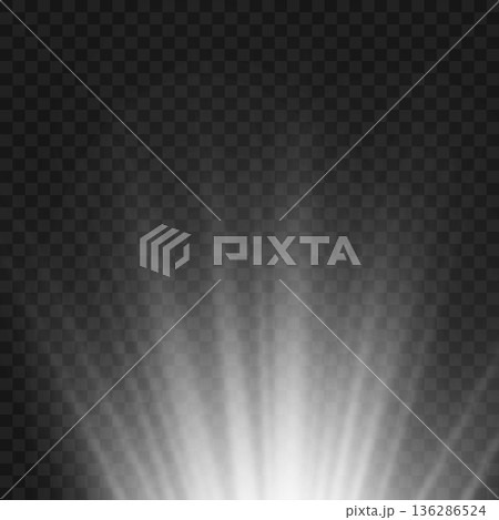 Realistic White Sun Ray Light Beam from Corner Overlay. Vector Realistic White Sun Ray Light Beam from Corner Overlay. Vector 136286524