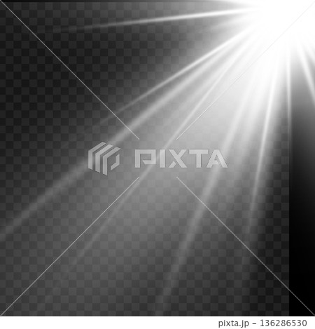 Realistic White Sun Ray Light Beam from Corner Overlay. Vector Realistic White Sun Ray Light Beam from Corner Overlay. Vector 136286530