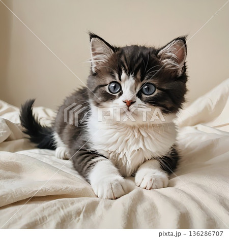 ペルシャ猫の子猫のリラックス寝転びシーン 136286707