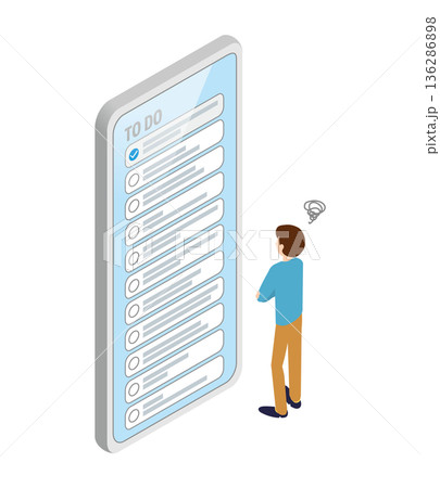 スマホでToDoリストを見ながら悩んでいる人 136286898
