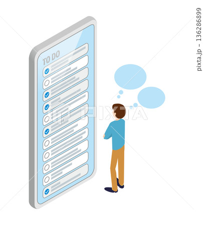 スマホのToDoリストを見ながら考えている人 スマホのToDoリストを見ながら考えている人 136286899