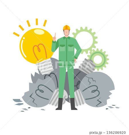 失敗からアイデアを思いつく作業員 136286920