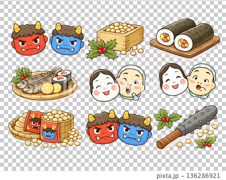 Cute setsubun illustration set Cute setsubun illustration set 136286921
