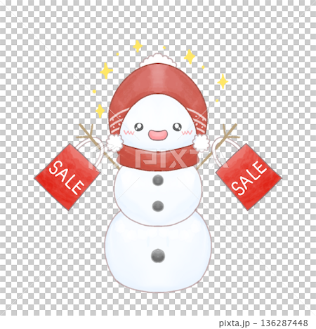 キラキラの目で買い物する雪だるまのイラスト キラキラの目で買い物する雪だるまのイラスト 136287448