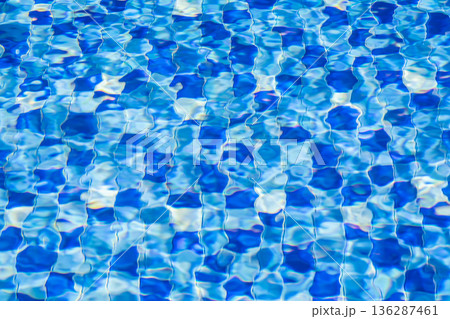 Blue Swimming Pool Water Texture with Ripples and Tiles Blue Swimming Pool Water Texture with Ripples and Tiles 136287461
