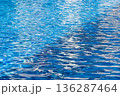 Blue Swimming Pool Water Surface with Sunlight Reflections 136287464