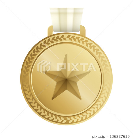 星入り金メダル 月桂樹デザインの評価・ランキング用ベクター素材 136287639
