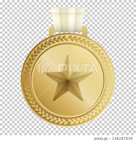 星入り金メダル 月桂樹デザインの評価・ランキング用ベクター素材 136287639