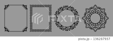 Set of decorative frames Elegant vector element for design in Eastern style, place for text. Floral black and gray frames. Lace illustration for invitations and greeting cards Set of decorative frames Elegant vector element for design in Eastern style, place for text. Floral black and gray frames. Lace illustration for invitations and greeting cards 136287937