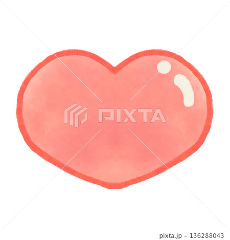 かわいいプルンとした赤いハートマークの水彩風イラスト素材 136288043