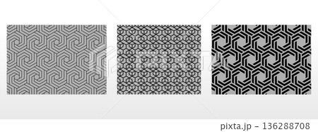 Geometric set of seamless black and gray patterns. Simple vector graphics 136288708