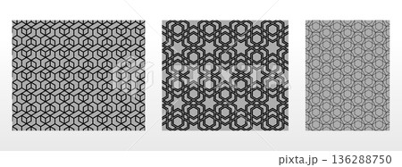 Geometric set of seamless black and gray patterns. Simple vector graphics 136288750