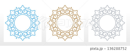 Set of decorative frames Elegant vector element for design in Eastern style, place for text. Floral colored frames. Lace illustration for invitations and greeting cards Set of decorative frames Elegant vector element for design in Eastern style, place for text. Floral colored frames. Lace illustration for invitations and greeting cards 136288752