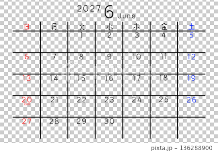 2027 Simple Calendar June Day of the Week Japanese 2027 Simple Calendar June Day of the Week Japanese 136288900