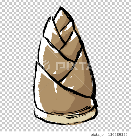 Hand-drawn illustration of bamboo shoots with a brush stroke 136289333