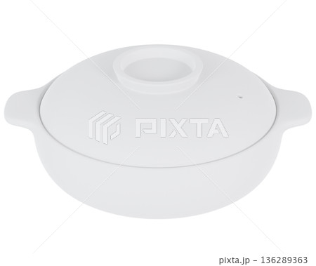 背景透過されたシンプルな土鍋の3Dモックアップ画像。 136289363