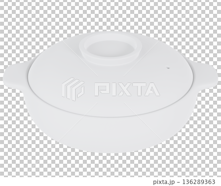 背景透過されたシンプルな土鍋の3Dモックアップ画像。 136289363