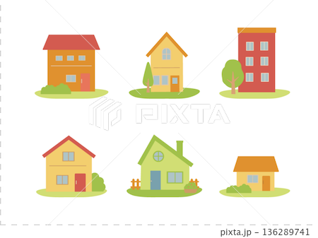 房屋插圖集、房屋素材、建築圖標 136289741