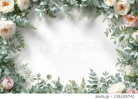 ラナンキュラスとグリーンのフレーム 136289742