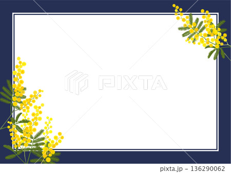 ミモザのフレーム（A4横_ネイビーの枠） 136290062