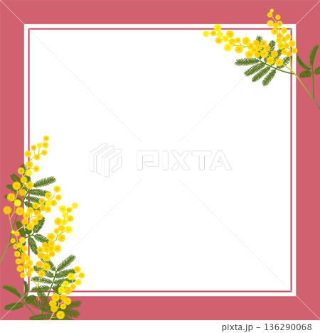 ミモザのフレーム（スクエア・背景透過・赤枠） 136290068