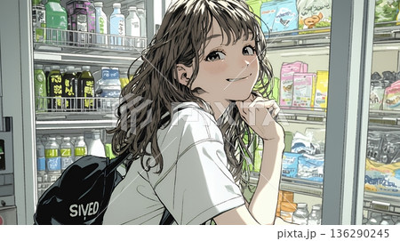 コンビニで新作スイーツを物色中の若い女性