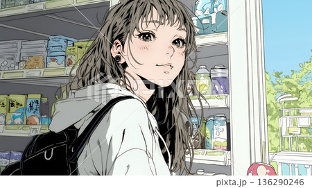 コンビニで新作スイーツを物色中の若い女性