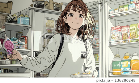 コンビニで新作スイーツを物色中の若い女性