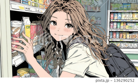 コンビニで新作スイーツを物色中の若い女性