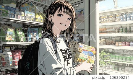 コンビニで新作スイーツを物色中の若い女性