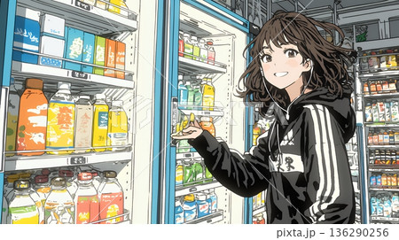 コンビニで新作スイーツを物色中の若い女性