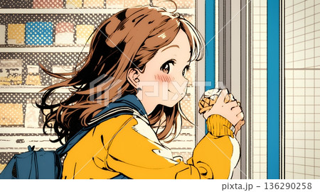 コンビニで新作スイーツを物色中の若い女性