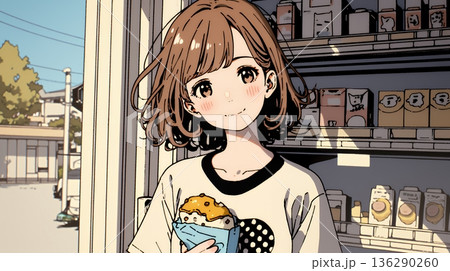 コンビニで新作スイーツを物色中の若い女性