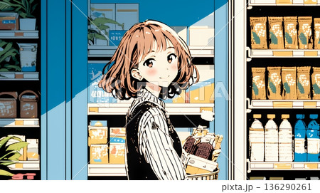 コンビニで新作スイーツを物色中の若い女性