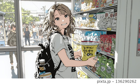 コンビニで新作スイーツを物色中の若い女性