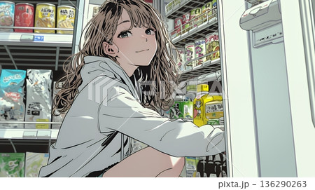 コンビニで新作スイーツを物色中の若い女性