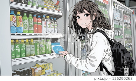 コンビニで新作スイーツを物色中の若い女性