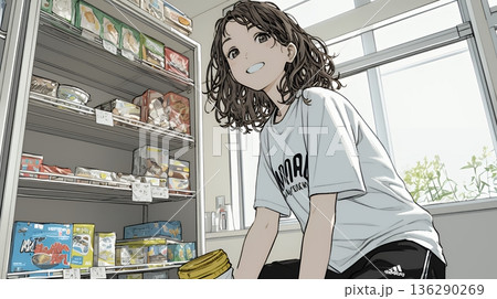 コンビニで新作スイーツを物色中の若い女性