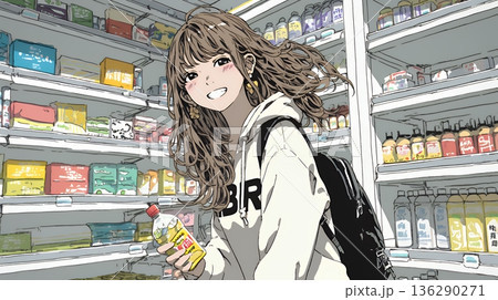 コンビニで新作スイーツを物色中の若い女性