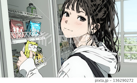 コンビニで新作スイーツを物色中の若い女性