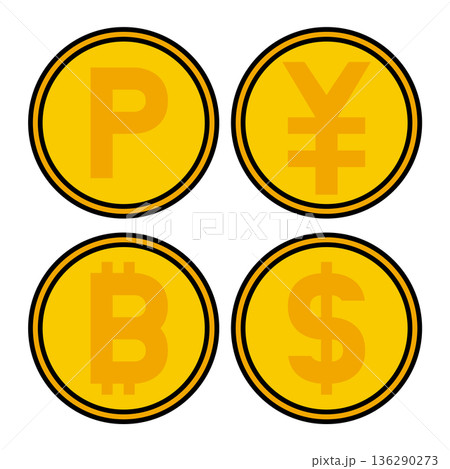 様々なコインのイラスト 様々なコインのイラスト 136290273