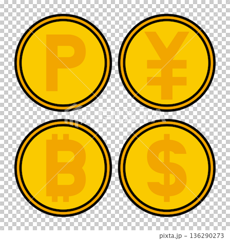 様々なコインのイラスト 様々なコインのイラスト 136290273