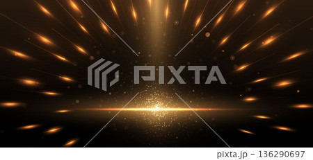 Abstract elegant gold glowing lighting effect sparkle on black background. 136290697