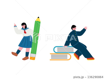 制服を着た学生の男女のイラスト 136290864