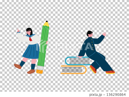 制服を着た学生の男女のイラスト 136290864