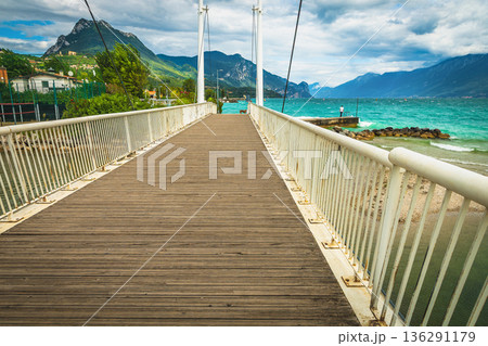 Beautiful walkway on the pedestrian bridge, Lake Garda, Italy 136291179