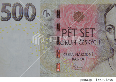 Macro shot of 500 Czech koruna banknote Macro shot of 500 Czech koruna banknote 136291250